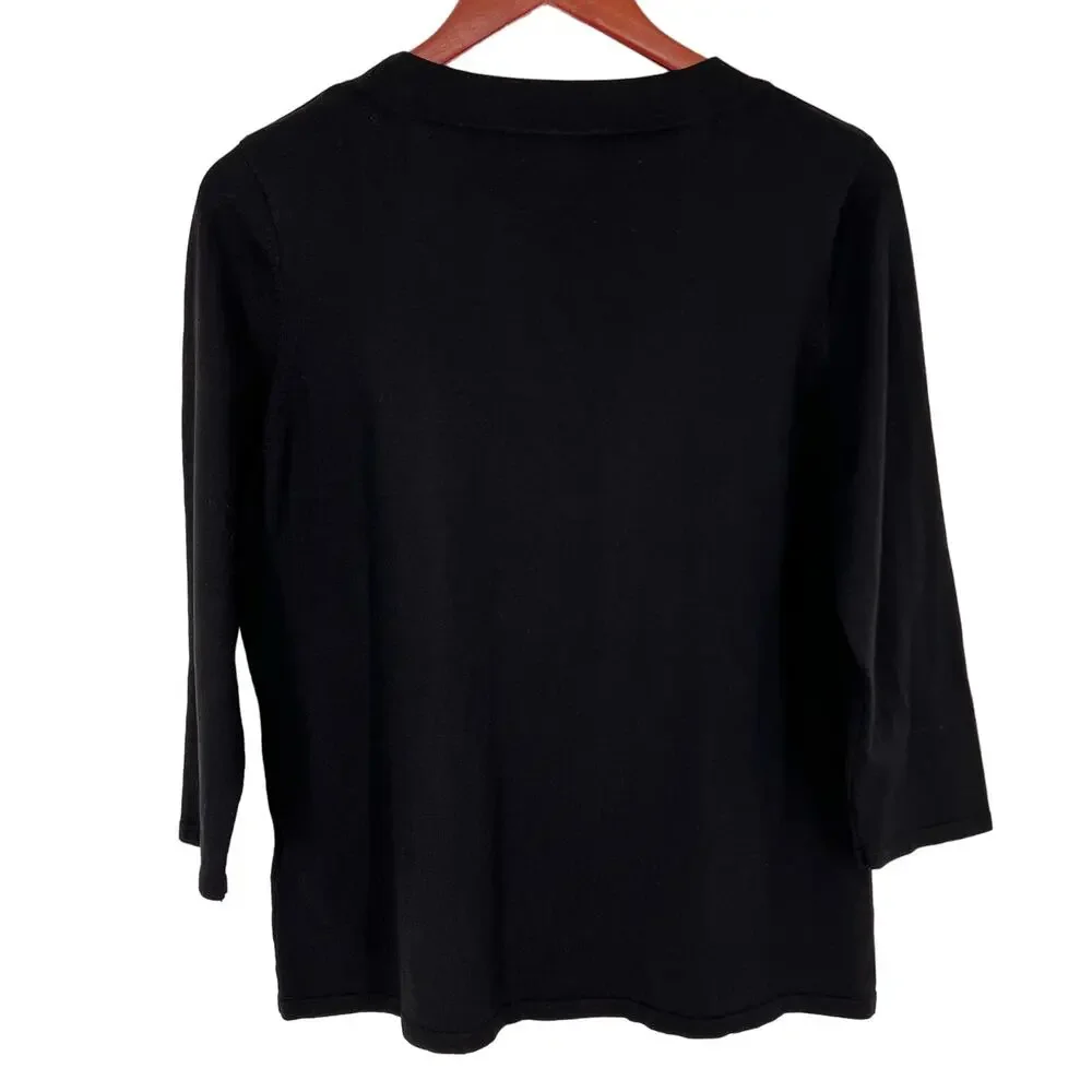 August Silk Womens Sz XL Black Silk Blend Knit Sweater Blouse Shirt Top Formal
